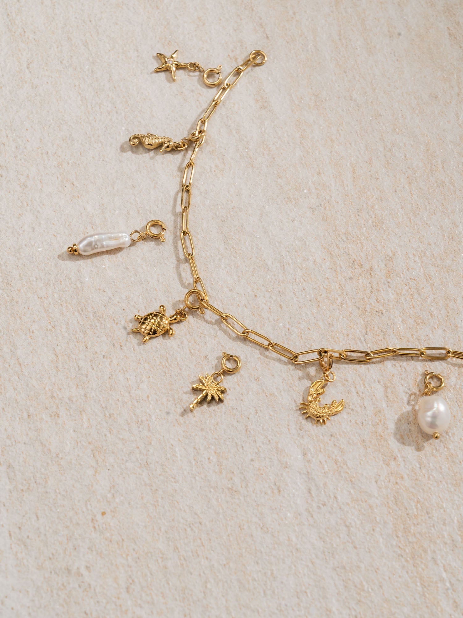 Wähle aus verschiedenen goldenen Charms und Perlen-Anhängern und befestige sie ganz einfach an unserer passenden Charm-Kette oder dem Charm-Armband. Kreiere deinen individuellen Look – perfekt für jeden Anlass und ideal zum Sammeln!