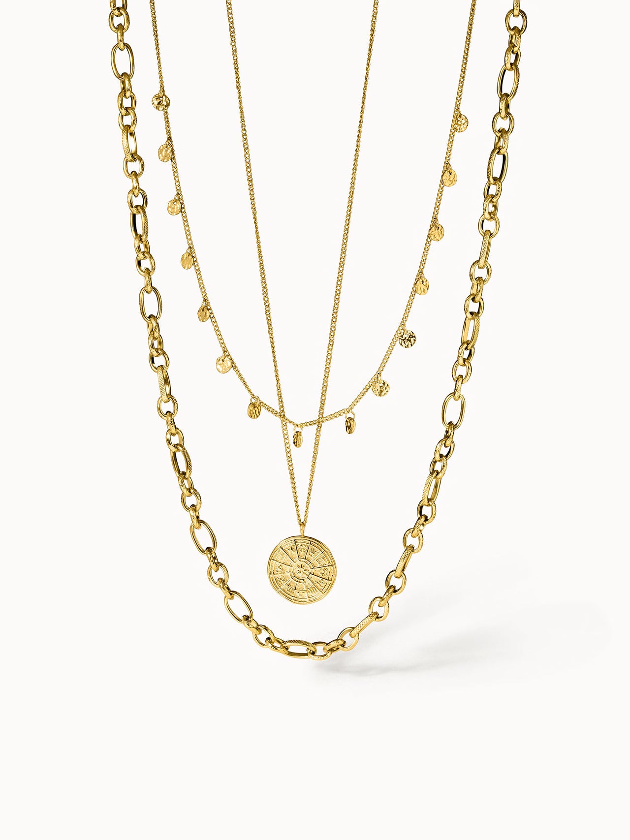 Hanalei Ketten-Set von PURELEI, goldfarben, Zodiac-Anhänger und feine Gliederketten, elegant und feminin im Layering.