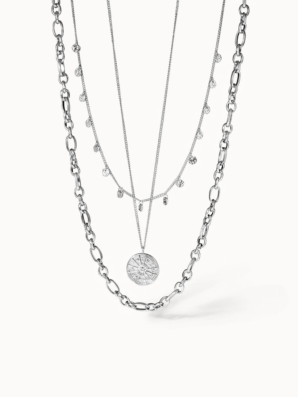 Hanalei Ketten-Set in Silber mit Münzanhänger und zarten Details, elegantes Layering von PURELEI