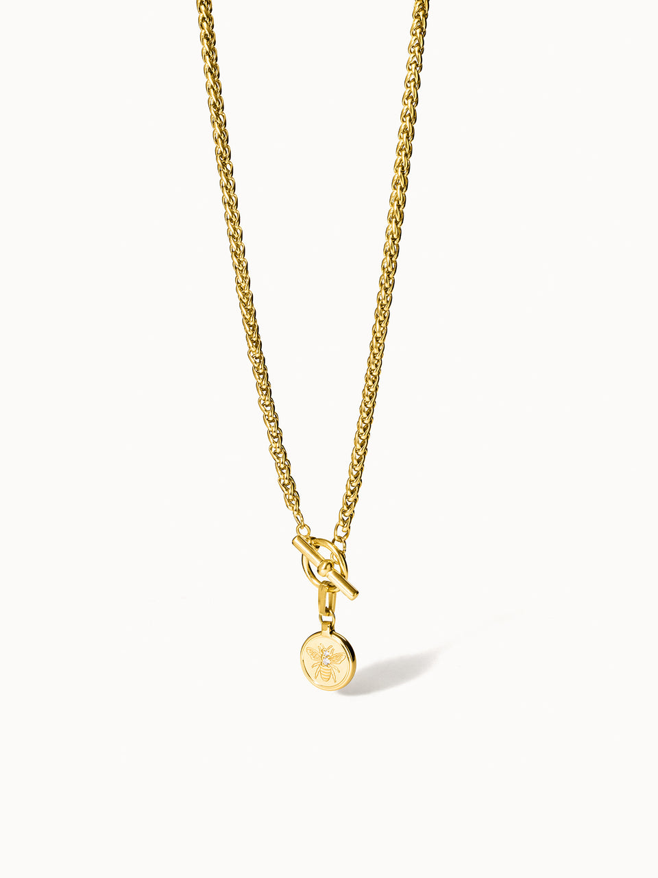PURELEI Lele Kette aus 18K vergoldetem Edelstahl mit filigraner Bienen-Gravur und Schmucksteinen, elegant und zeitlos