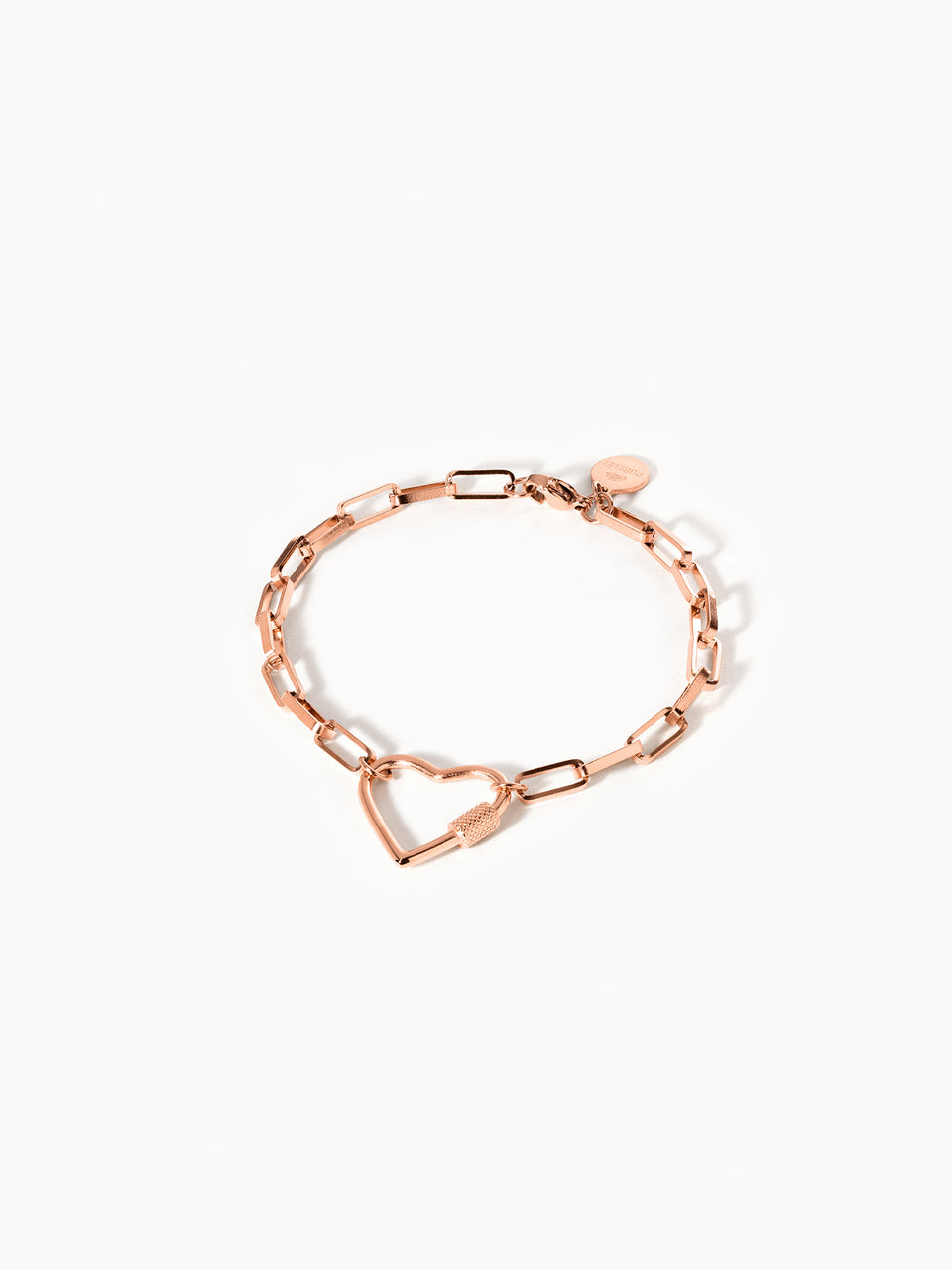 Palekana Heart Armband in Roségold mit eckigen Gliedern und Herzverschluss, elegant und feminin von PURELEI.