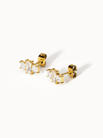 PURELEI Pretty Ohrringe goldene Ohrstecker mit drei funkelnden Zirkonia, eleganter Alltags-Schmuck mit Aloha-Spirit
