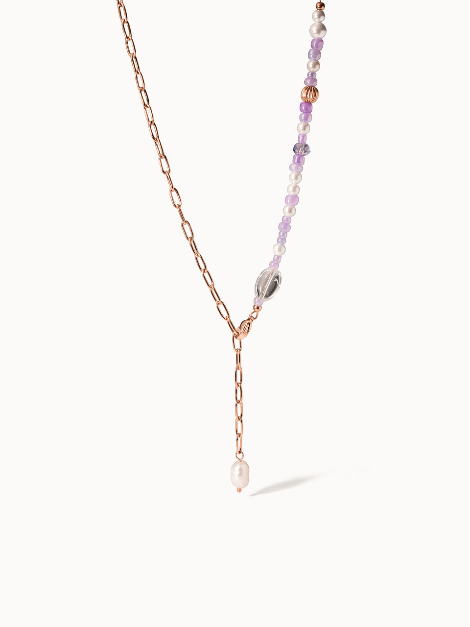 Aina Kette mit pastellfarbenen Perlenmix und roségoldener Edelstahlkette, elegant und feminin, purelei.