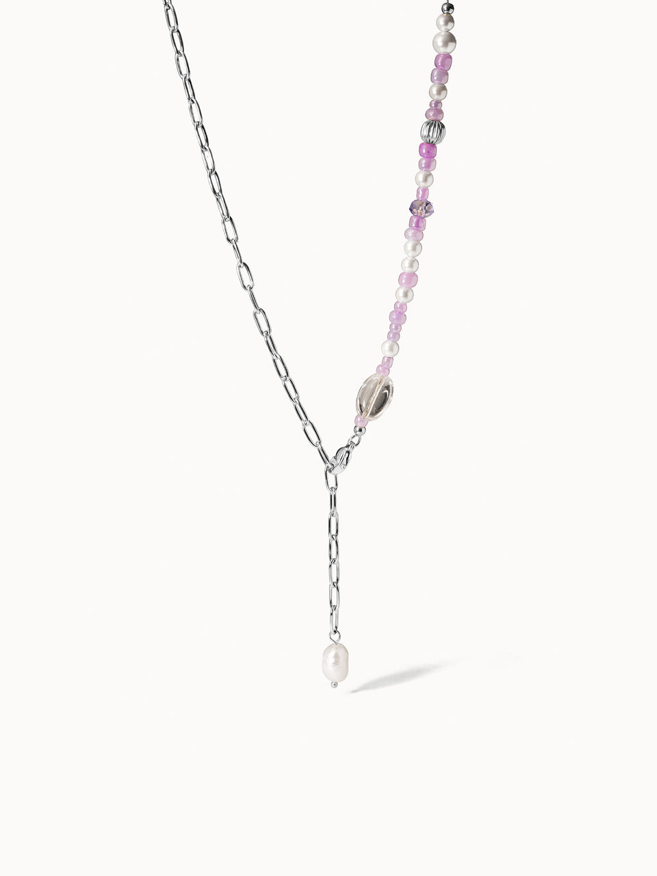 Aina Kette von PURELEI, Silber mit pastellfarbenen Perlen-Mix und natürlicher Keshi-Perle, elegant und feminin.