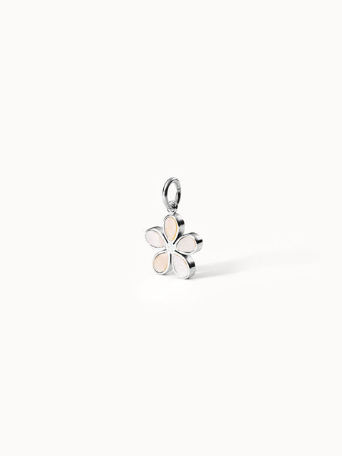 PURELEI Blumen Charm aus silbernem Edelstahl mit zartem Perlmutt, elegant und femininer Island-Spirit