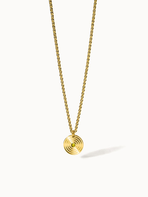 PURELEI Artistic Kette in Gold mit rundem Anhänger und grünem Zirkoniastein, elegant und feminin.