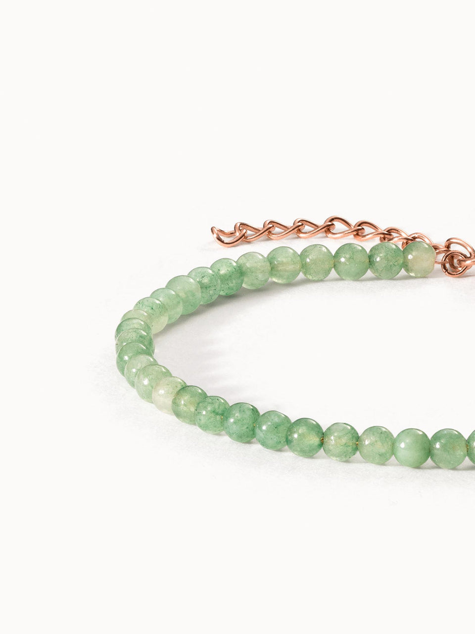 PURELEI Aventurine Armband mit grünen Edelsteinperlen und roségoldenem Edelstahlverschluss, elegant und natürlich.