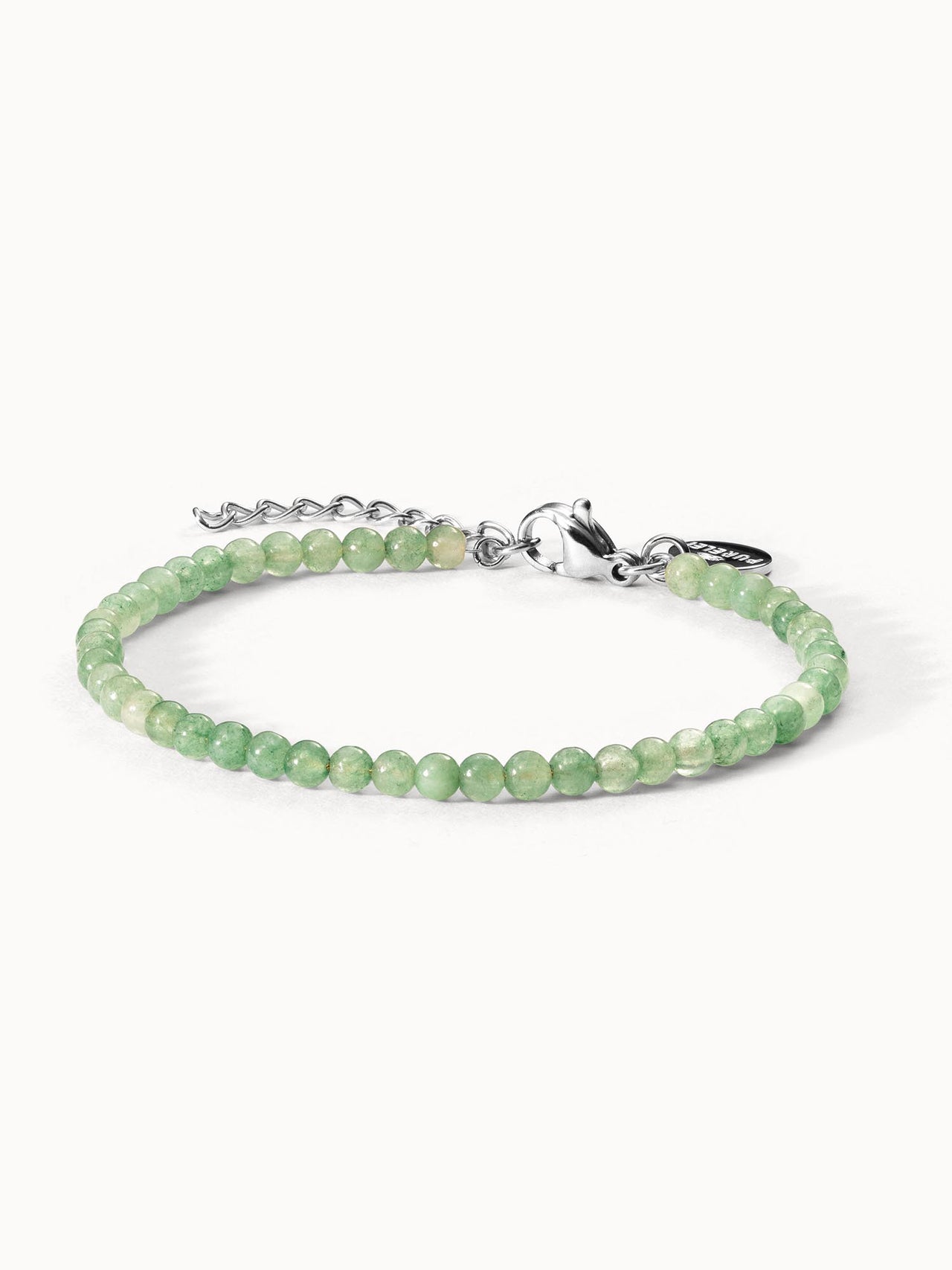 Aventurine Armband von PURELEI mit hellgrünen Perlen und nickelfreiem, verstellbarem Silberverschluss, clean & elegant.