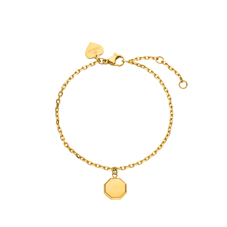 PURELEI Beloved Armband aus goldvergoldetem Edelstahl mit achteckigem Anhänger, elegant und zeitlos.