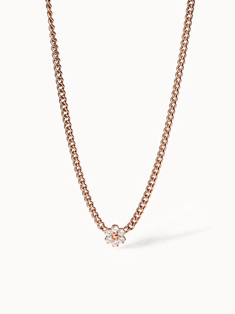 Roségoldene Kette mit blütenförmigem Anhänger, PURELEI, elegant und feminin.