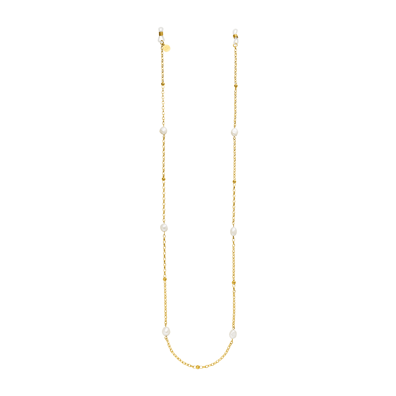 PURELEI Alima Brillenkette mit goldener Edelstahlkette und eleganten Keshi-Perlen, sommerlich leicht und feminin.