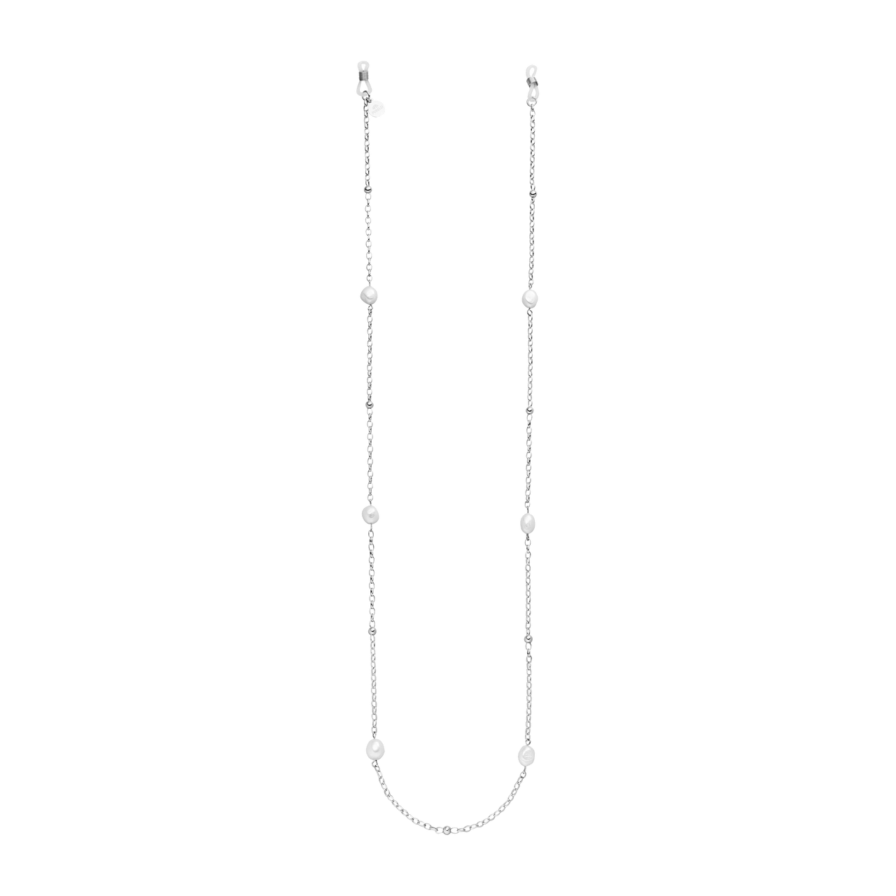 PURELEI Alima Brillenkette aus silberner Kette mit schimmernden Keshi-Perlen, elegant und beachy calm.