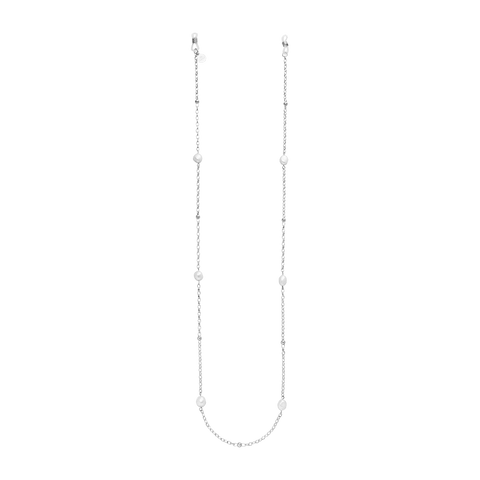 PURELEI Alima Brillenkette aus silberner Kette mit schimmernden Keshi-Perlen, elegant und beachy calm.