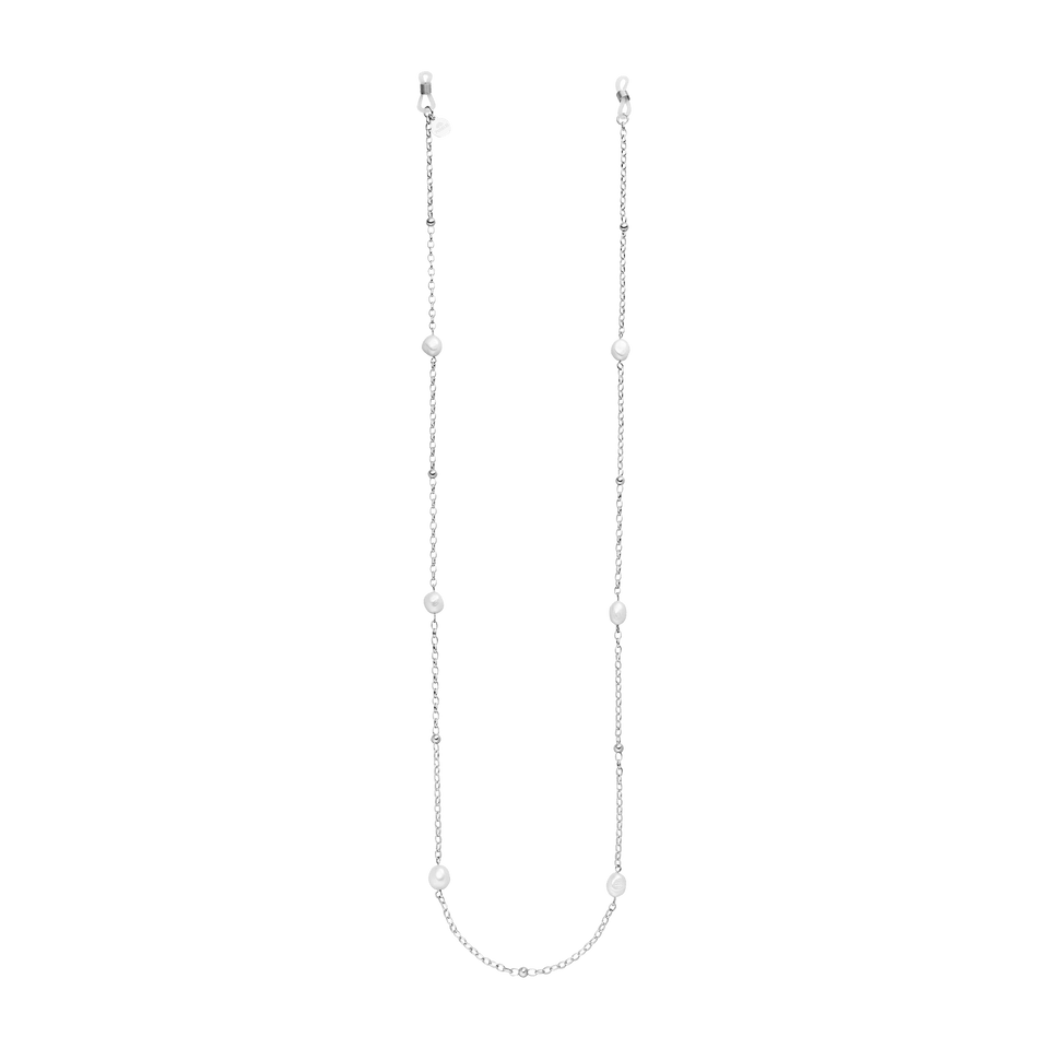 PURELEI Alima Brillenkette aus silberner Kette mit schimmernden Keshi-Perlen, elegant und beachy calm.