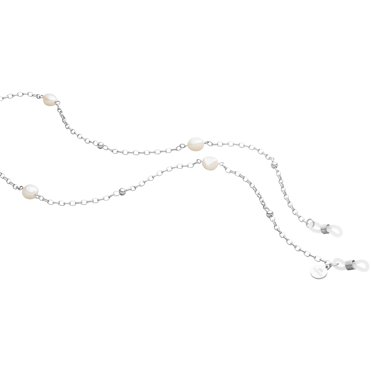 PURELEI Alima Brillenkette aus silberner Kette mit glänzenden Keshi-Perlen für sommerliche Leichtigkeit