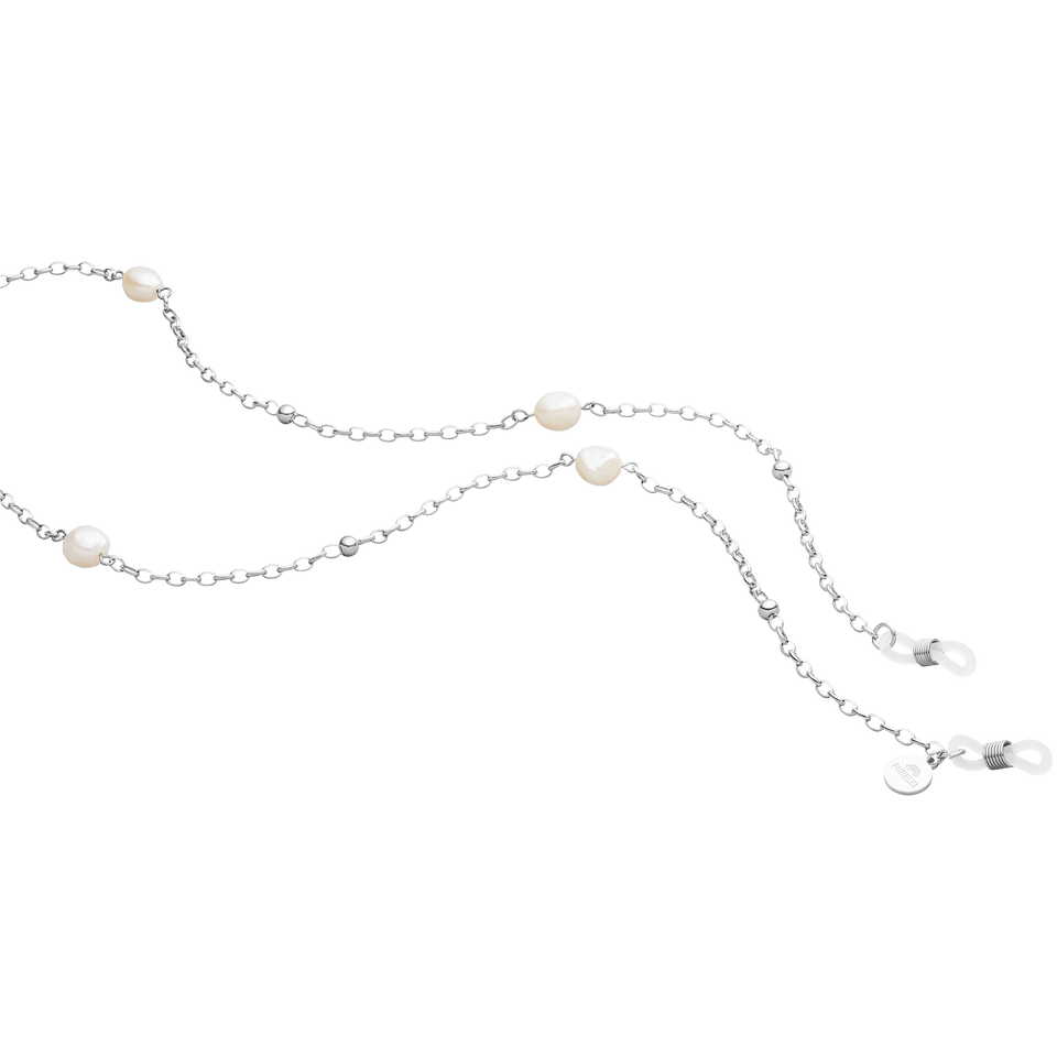 PURELEI Alima Brillenkette aus silberner Kette mit glänzenden Keshi-Perlen für sommerliche Leichtigkeit