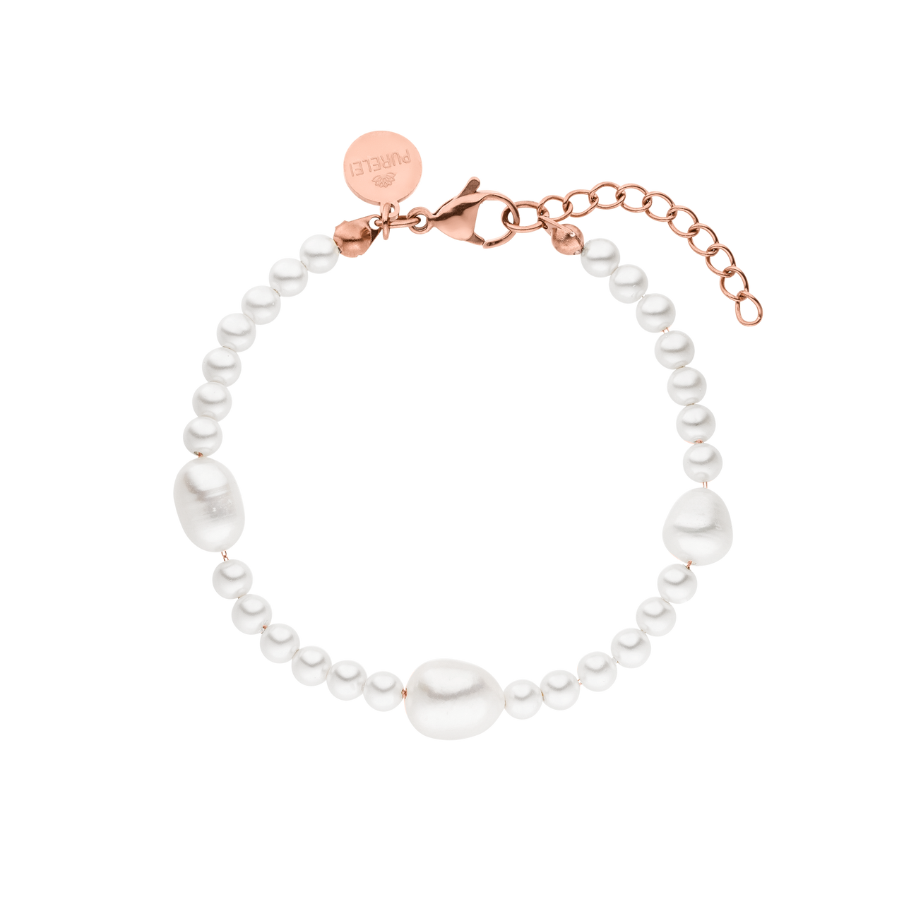 Glace Armband von PURELEI mit roségoldenem Edelstahl und natürlichen Keshi-Perlen, elegant und feminin.