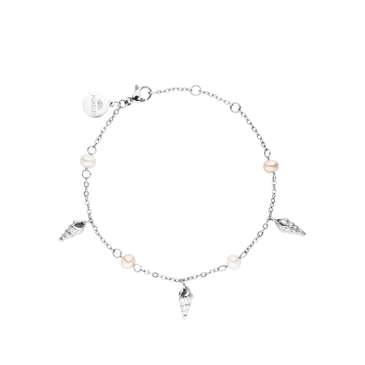 Akala Armband in Silber mit Muschelanhängern und echten Perlen, zart und feminin, PURELEI Design.