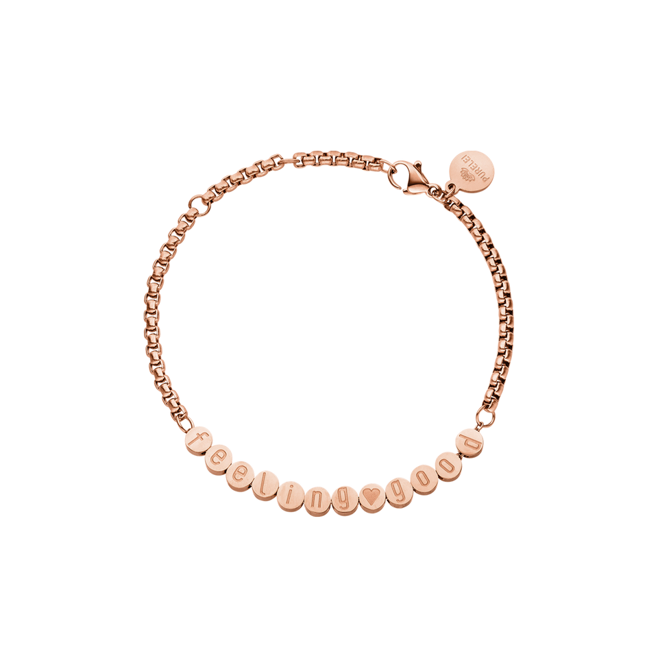 PURELEI Feel Good Armband aus 18K rosévergoldetem Edelstahl, verstellbar, nickelfrei, elegant und feminin.
