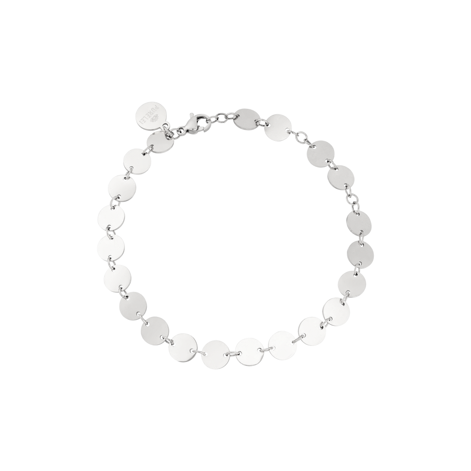 Kalani Armband aus nickelfreiem, silbernem Edelstahl mit zarten Plättchen, elegant und leicht am Handgelenk.