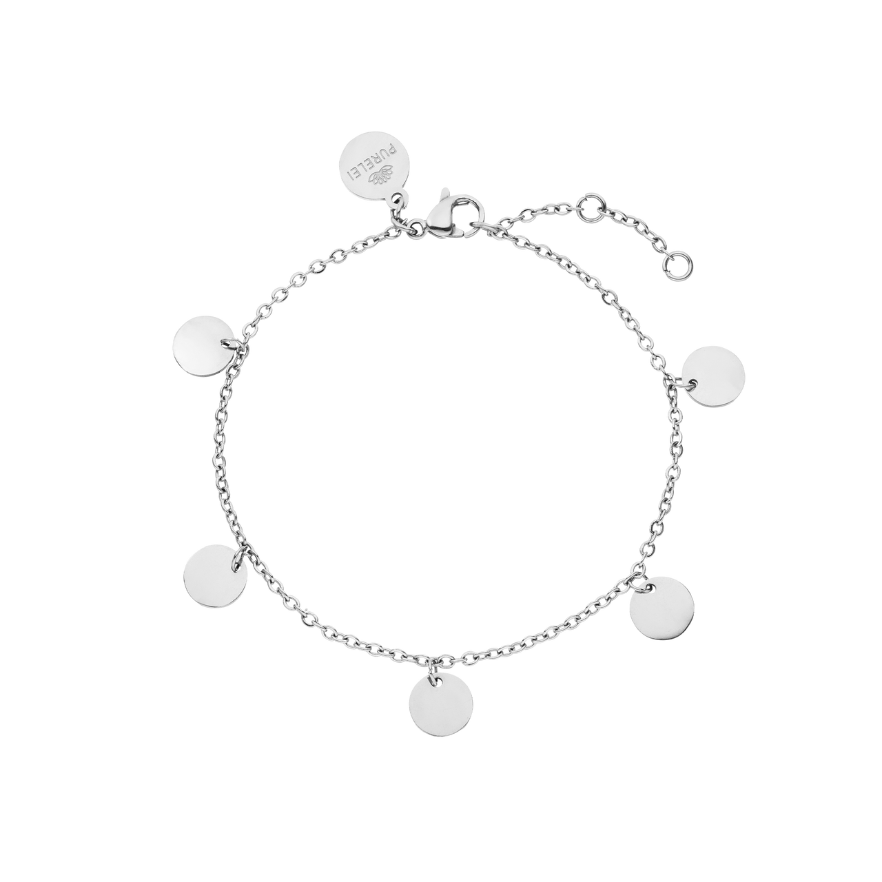Kalea Armband aus nickelfreiem Silber mit filigranen Plättchen, elegant und leicht getragen am Handgelenk.