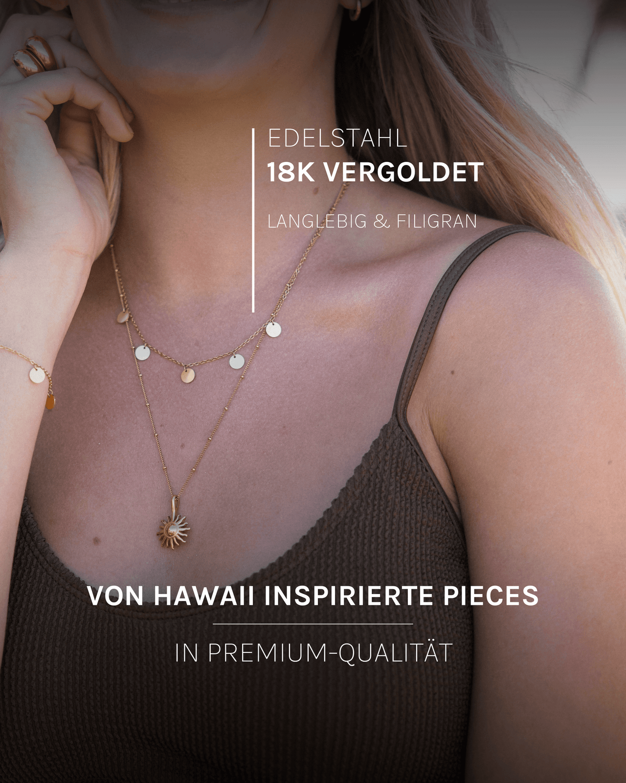 PURELEI Kalea Kette aus 18K vergoldetem Edelstahl mit filigranen Anhängern, elegant und strapazierbar für Layering Looks.