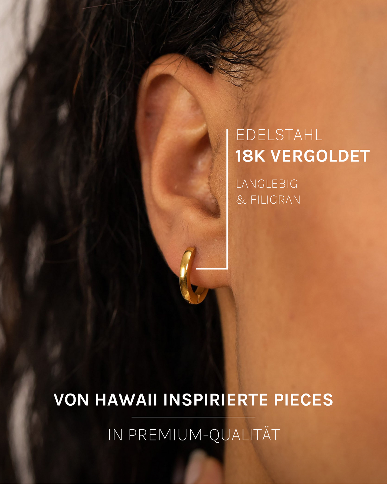 PURELEI Ike Ohrringe, filigrane 18K goldvergoldete Creolen aus Edelstahl, elegant und vielseitig getragen am Ohr.