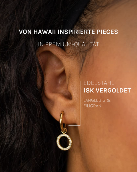 PURELEI Closed Glow Ohrringe, 18K vergoldete Edelstahl-Creolen mit funkelnden Zirkonia in elegantem Look.
