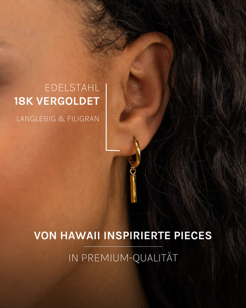 PURELEI Huli Creole Ohrringe aus 18K vergoldetem Edelstahl mit geometrischem Charm, elegant und filigran getragen.