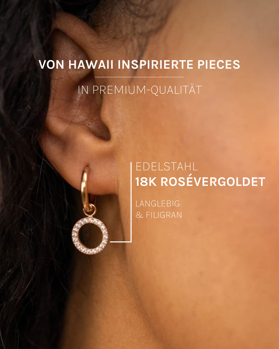 PURELEI Closed Glow Ohrringe Roségold Creolen mit funkelnden Zirkonia, elegant und zeitlos am Ohr getragen