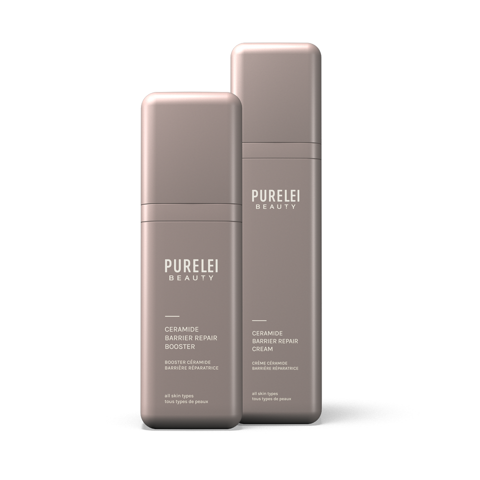 PURELEI Barrier Repair Duo mit Ceramide Booster und Creme in eleganten, matten Flakons für strahlende, gepflegte Haut.