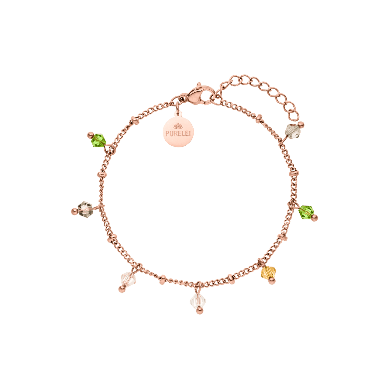 Boho Armband in Roségold mit bunten Glasperlen, filigran und elegant, pure PURELEI Island-Spirit, nickelfrei.