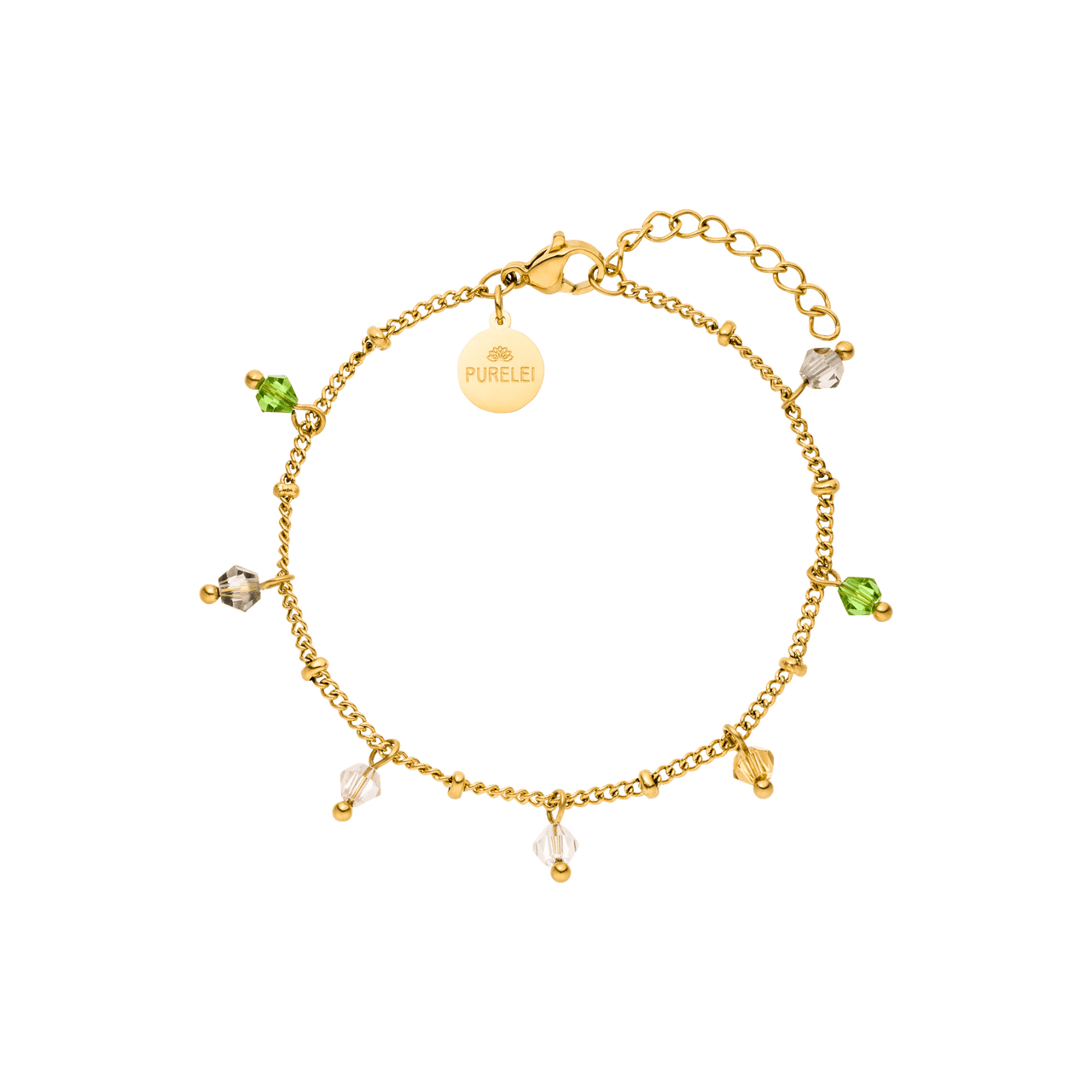 Boho Armband aus 18K vergoldetem Edelstahl mit bunten Glasperlen, fein und sommerlich, PURELEI Eleganz.
