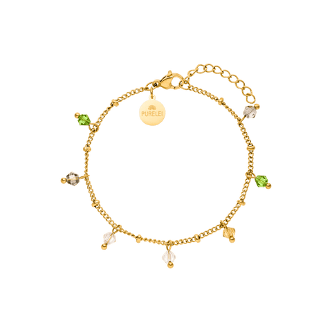 Boho Armband aus 18K vergoldetem Edelstahl mit bunten Glasperlen, fein und sommerlich, PURELEI Eleganz.