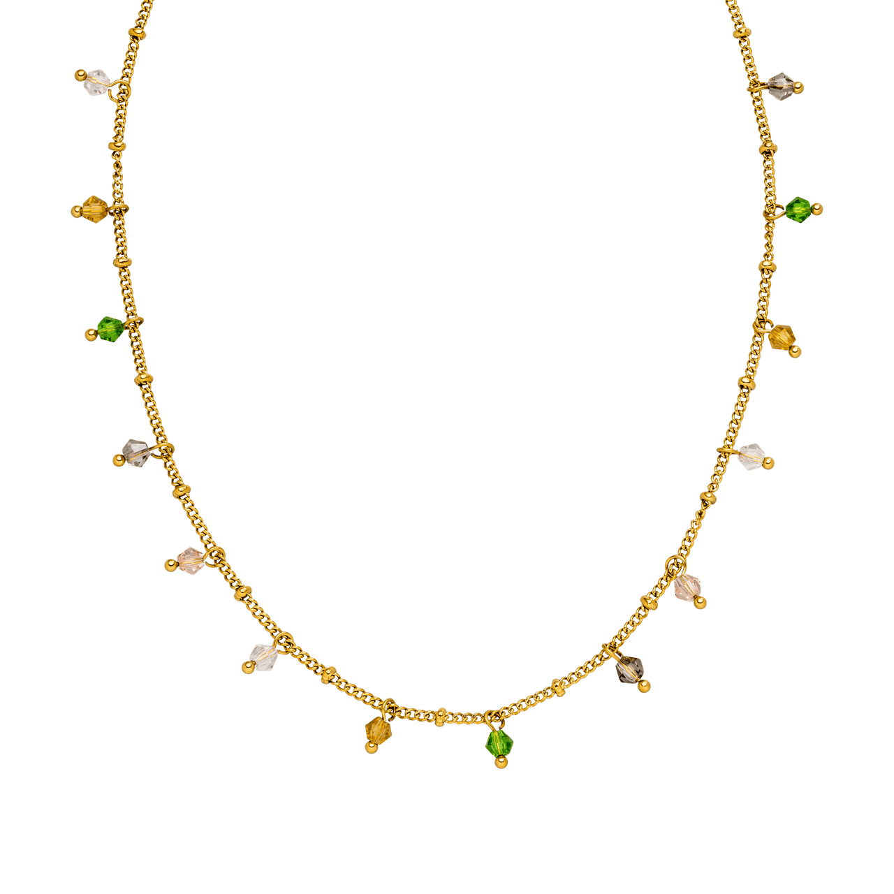 Boho Kette von PURELEI, filigran, 18K vergoldet, bunte Glasperlen, sommerlich, elegant und feminin.