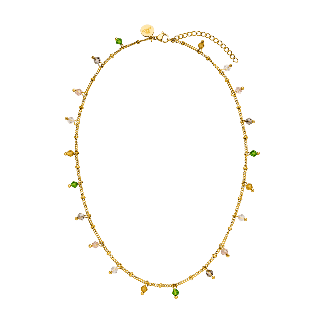 PURELEI Boho Kette aus 18K vergoldetem Edelstahl mit bunten Glasperlen, filigran und sommerlich elegant.