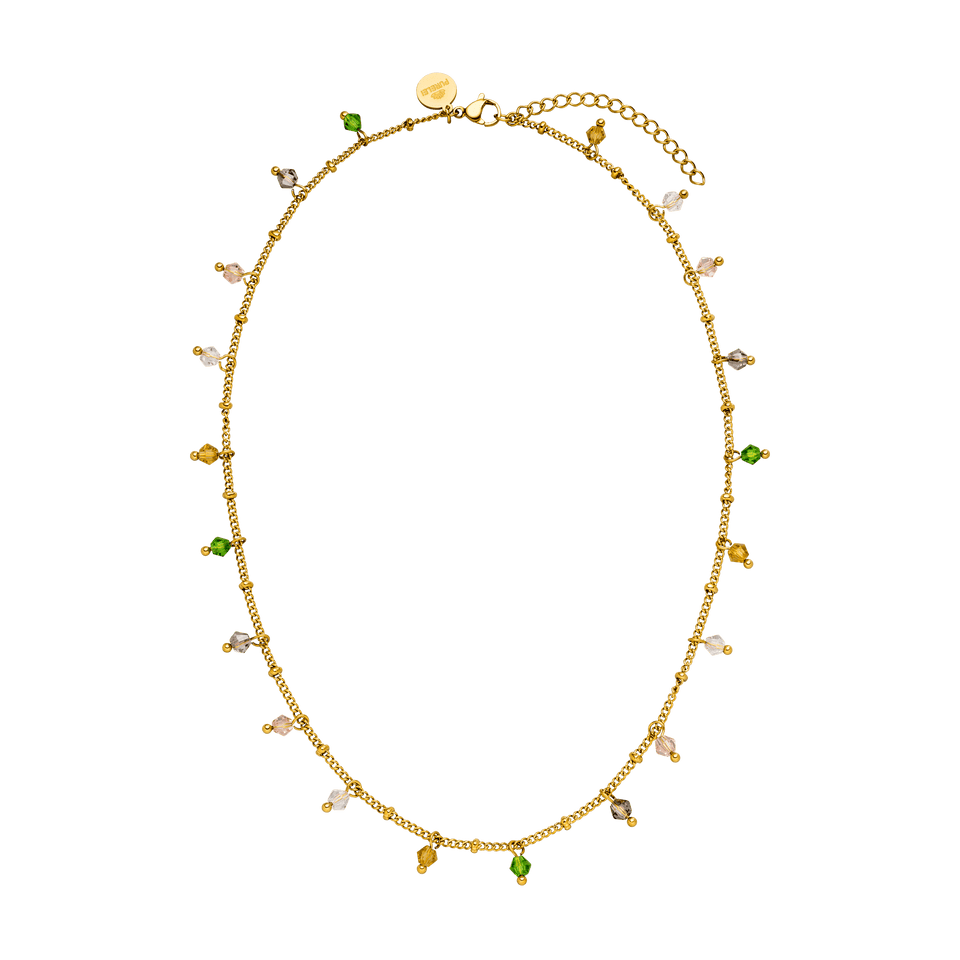 PURELEI Boho Kette aus 18K vergoldetem Edelstahl mit bunten Glasperlen, filigran und sommerlich elegant.