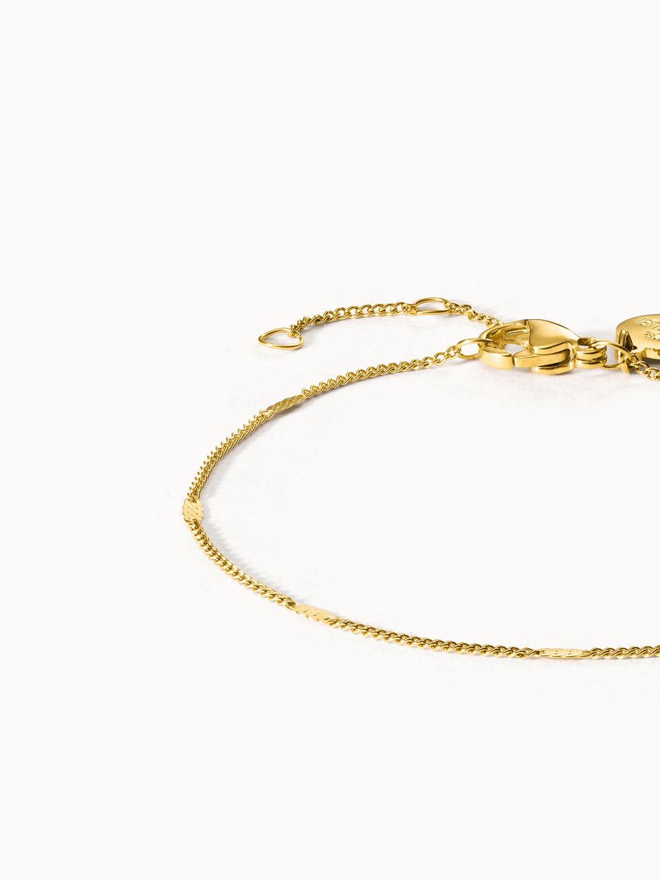 Surprise Box Medium Armband von PURELEI, 18K goldvergoldet, fein geschwungen, elegant schlicht auf hellem Hintergrund.