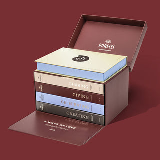 PURELEI Adventskalender in warmen Erdtönen, elegant und inspirierend, mit vier Themenboxen.