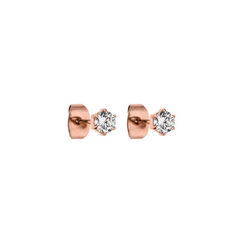 Roségoldene Ohrringe mit funkelnden Zirkonia von PURELEI, elegant und feminin.