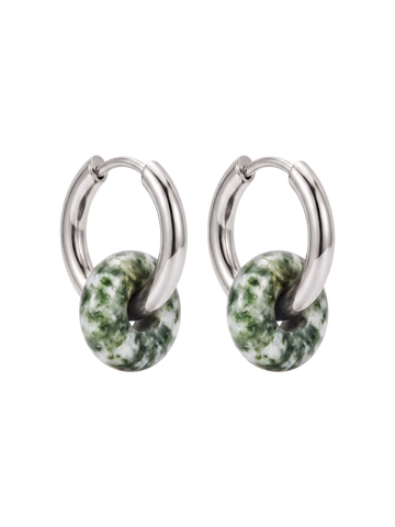 Green Dot Jasper Hoops