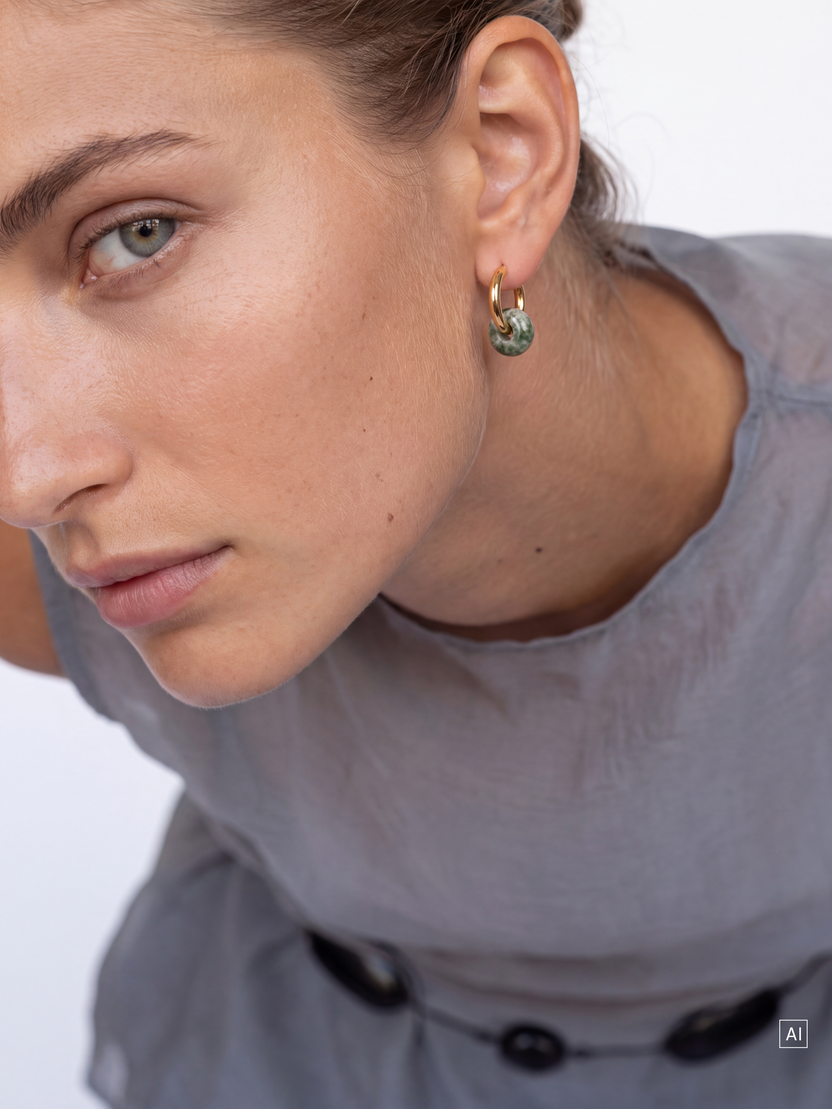 Green Dot Jasper Hoops