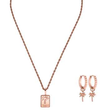 Roségoldene Kette mit Palmenanhänger und passenden Ohrringen von PURELEI.