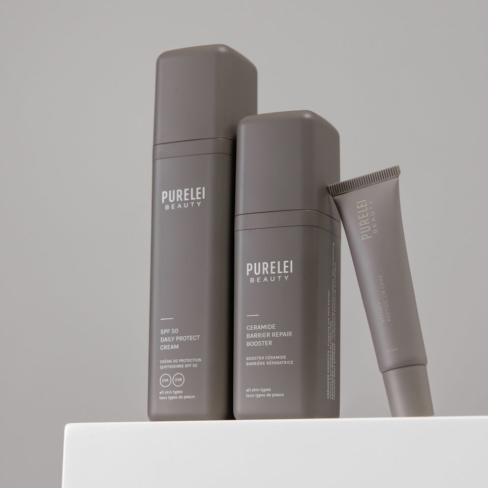 PURELEI Morning Essentials Set mit Ceramide Booster und SPF50 Creme in elegantem, mattem Grau für strahlende Haut