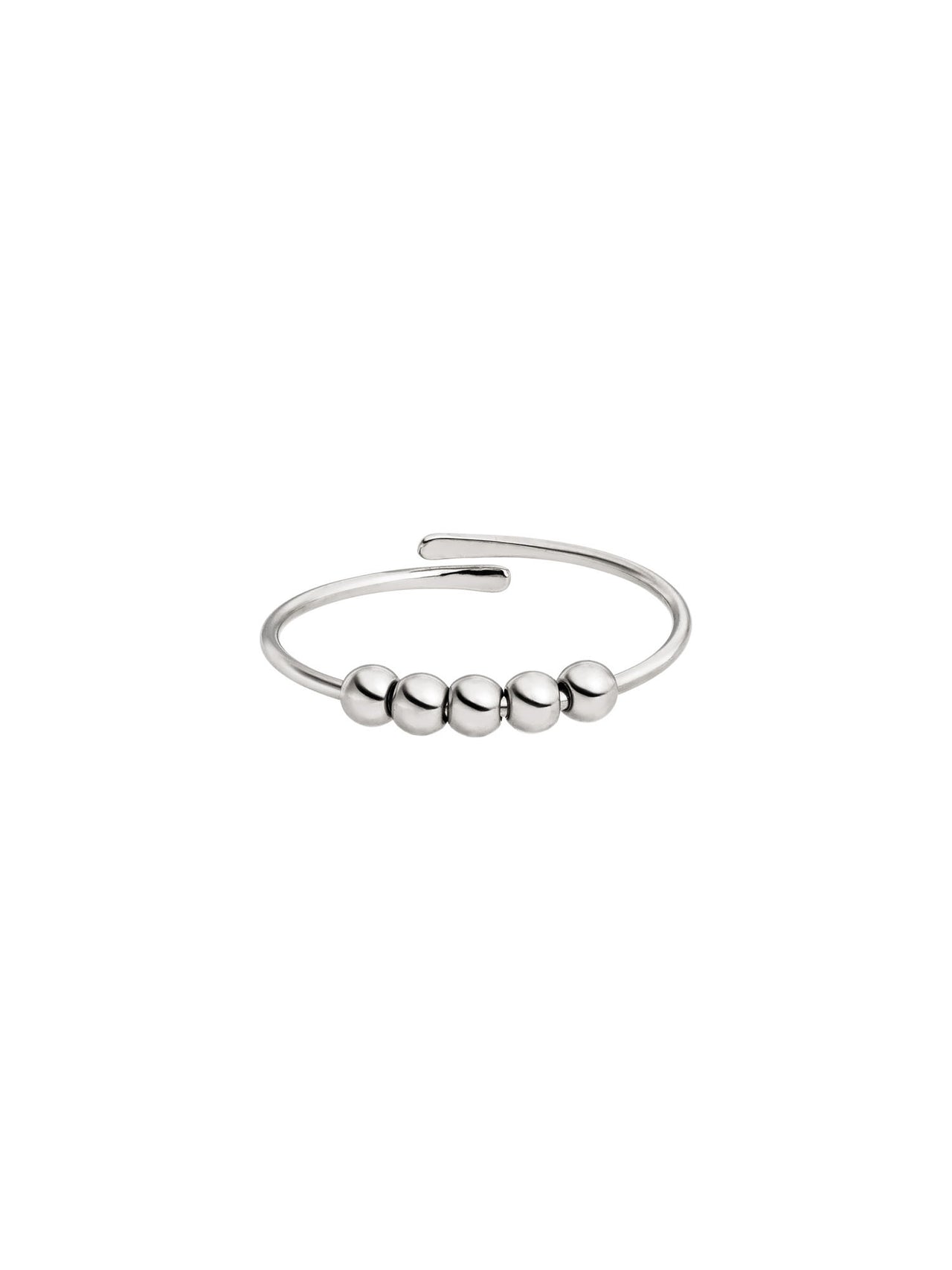 Schlichter PURELEI New Generation Anxiety Ring aus nickelfreiem Silber mit fünf beweglichen Kugeln, verstellbar und elegant.