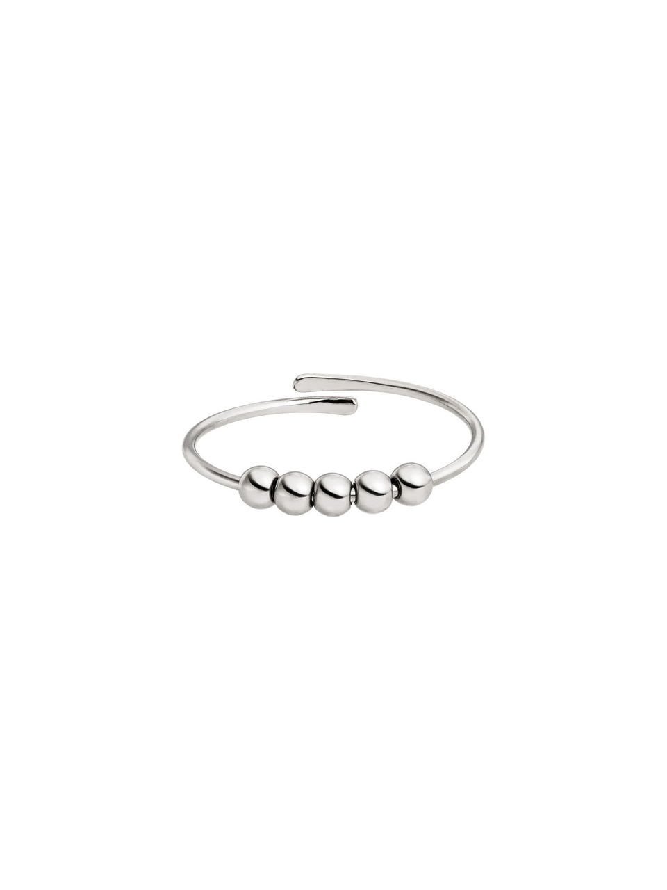 Schlichter PURELEI New Generation Anxiety Ring aus nickelfreiem Silber mit fünf beweglichen Kugeln, verstellbar und elegant.
