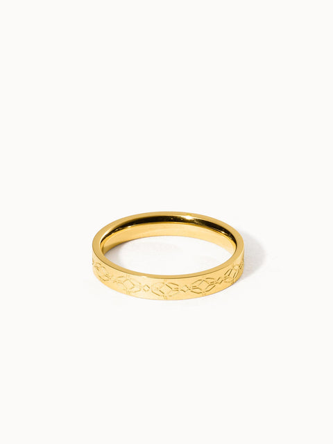 PURELEI Ka Pua Ring aus 18K Gold mit exotischem Muster, elegant und nickelfrei in minimalistischem Stil.