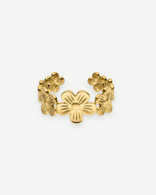 Goldener Blumenring von PURELEI, verspielt und elegant, mit floralen Details.