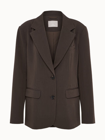 Dunkelbrauner Blazer aus hochwertigem Material, elegant und zeitlos, von PURELEI.