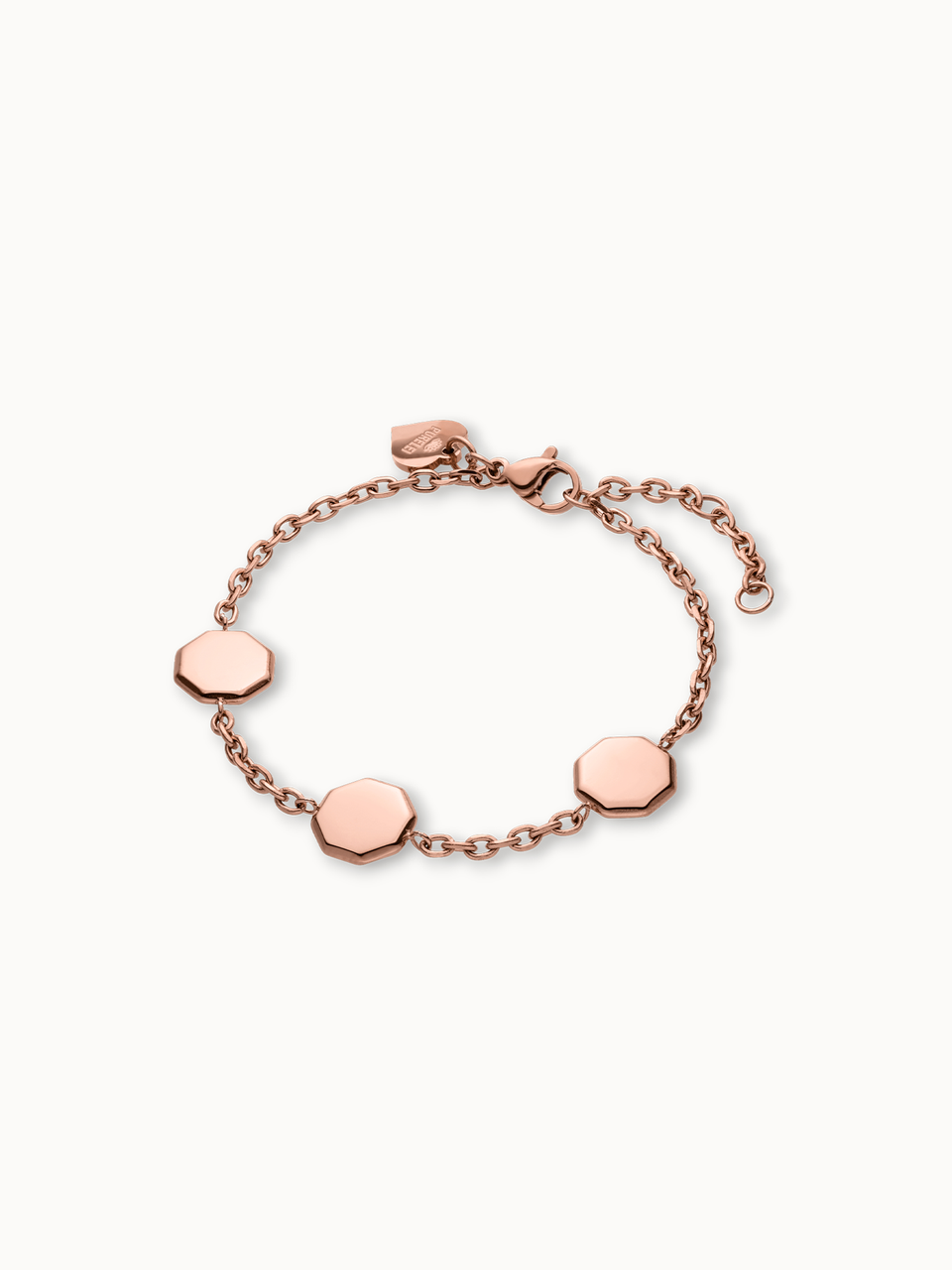 Roségoldenes Armband mit hexagonalen Anhängern von PURELEI, elegant und modern.